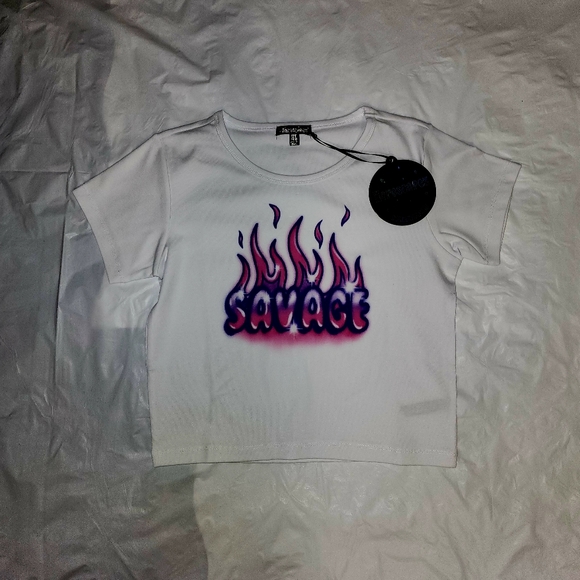 NWT Dolls Kill Hot Pink And Purple Airbrush Savage Crop Top - Picture 4 of 9